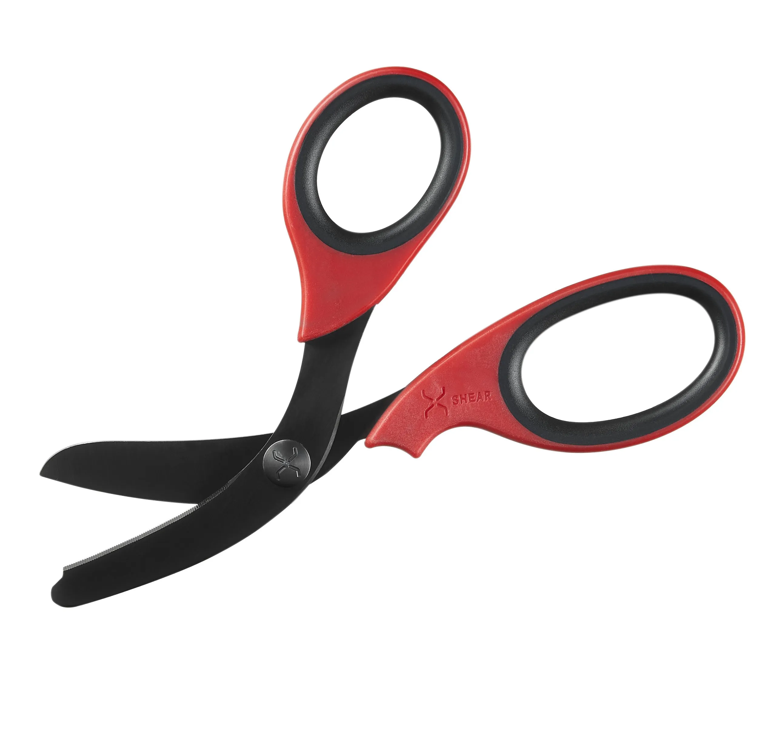 TIJERAS TRAUMA XSHEAR 7.5 ”, HOJA RECUBIERTA EN TITANIO NEGRO, ASAS ROJAS / NEGRAS